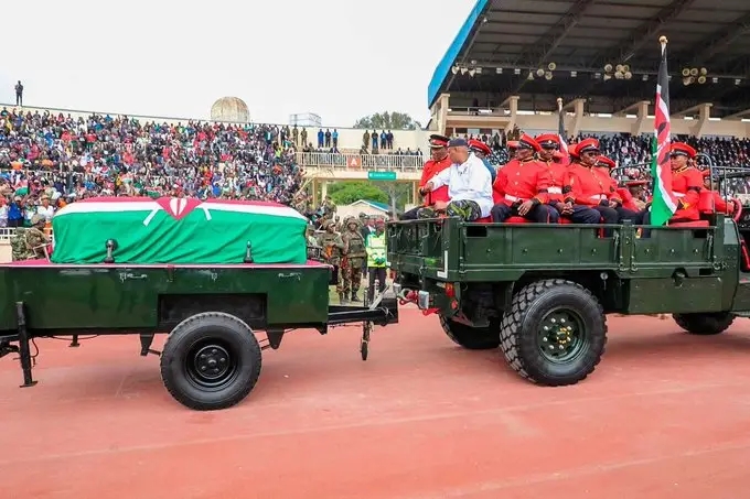 Raila body arrives at Nyayo stadium for mass and viewing