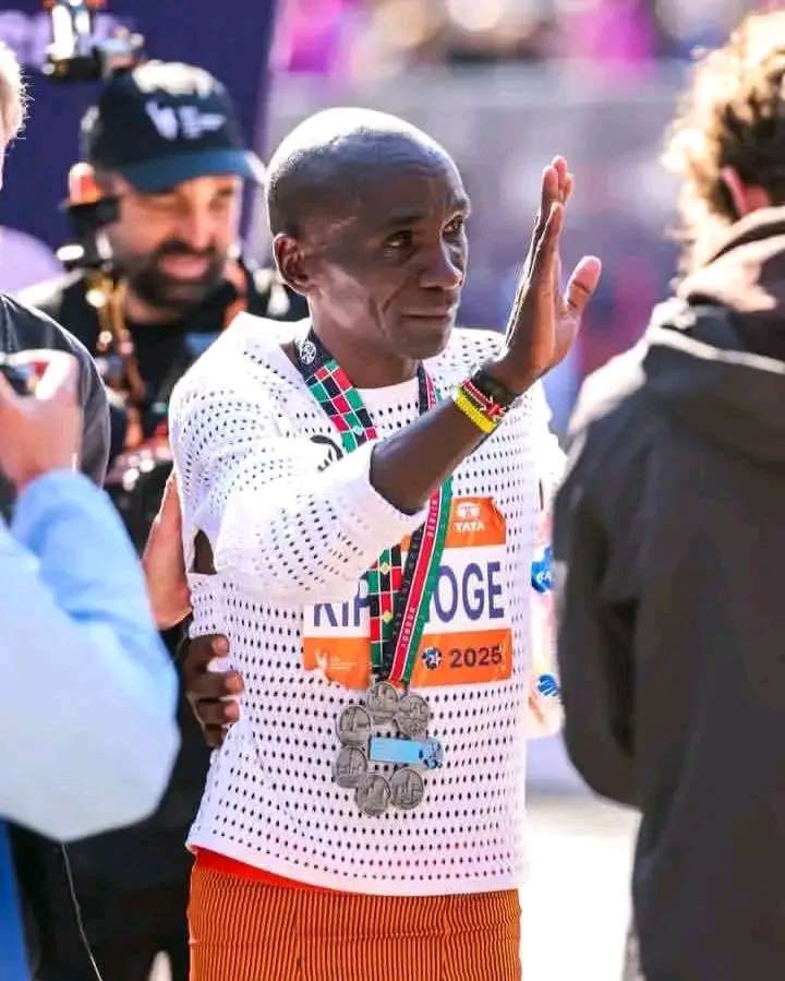 Eliud Kipchoge at the 2025 New York City Marathon, completing his Six Star journey.