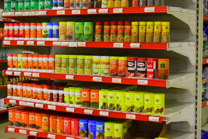 Uchumi Supermarket shelf with range of products