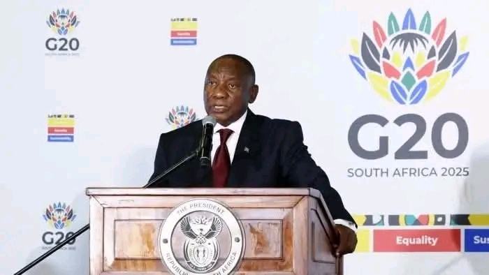 South Africa president Cyril Ramaphosa addressing G20 summit 2025 delegation