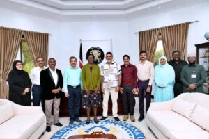 Doctors from Sreedhareeyam Ayurvedic Hospital who treated the late Raila Odinga pose in Mombasa after arriving to pay their final respects.