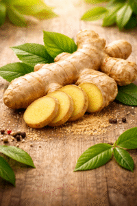 Fresh ginger root showing natural medicinal properties
